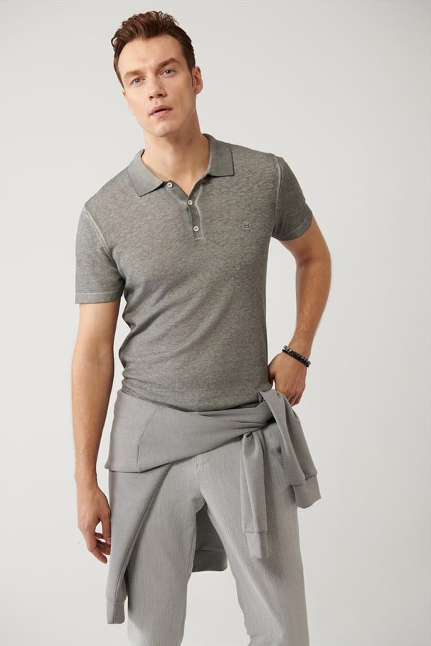 Antrasit 3 Düğmeli Polo Yaka Triko T-Shirt