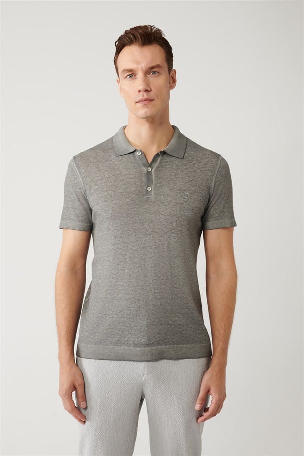 Antrasit 3 Düğmeli Polo Yaka Triko T-Shirt
