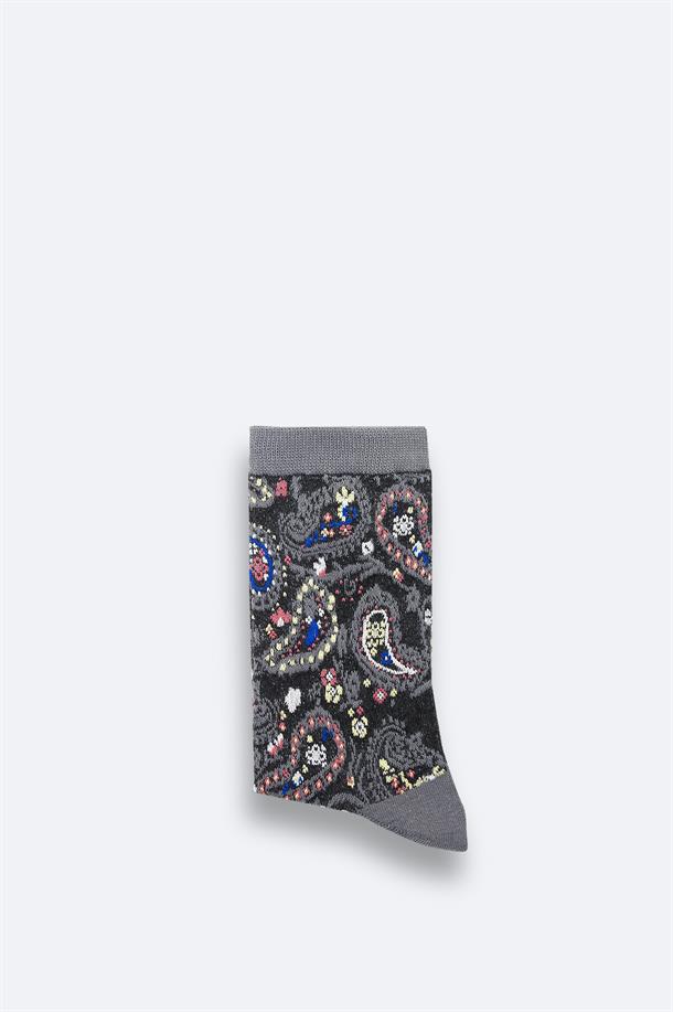 Antrasit Pamuklu Desenli Soket Çorap