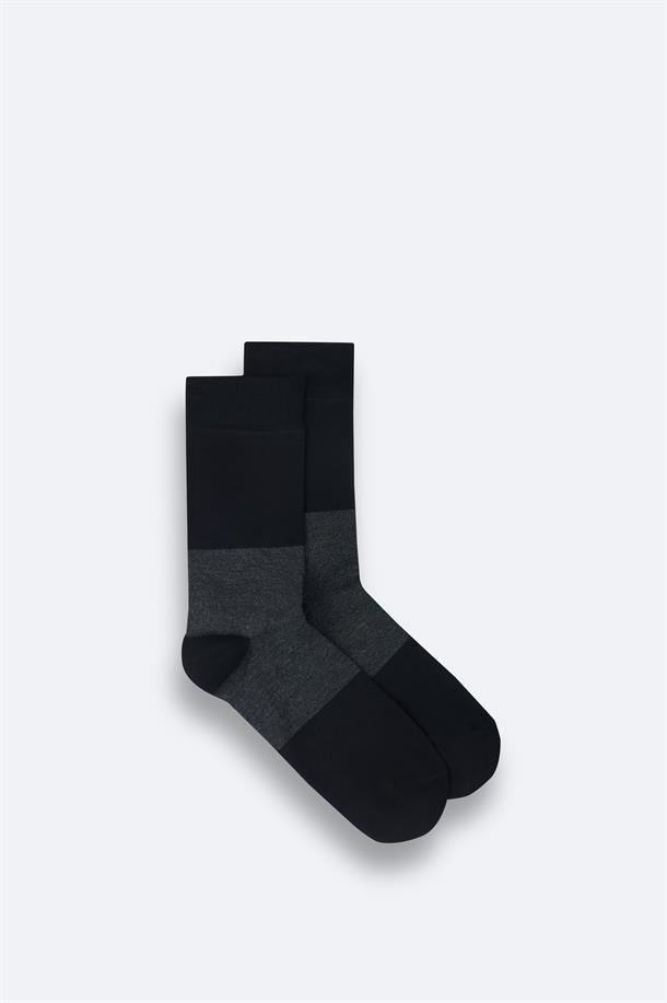 Antrasit-Siyah Bloklu Bambu Soket Çorap