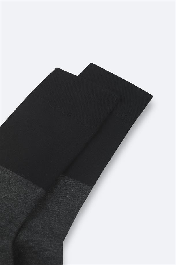 Antrasit-Siyah Bloklu Bambu Soket Çorap