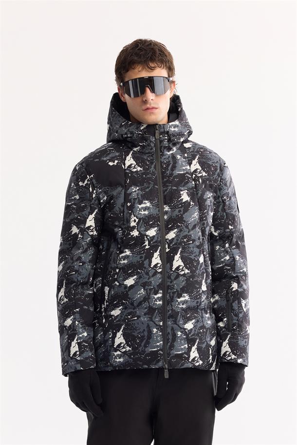 Black Hooded Water Repellent Windproof Ski Jacket Resistant to -15°C