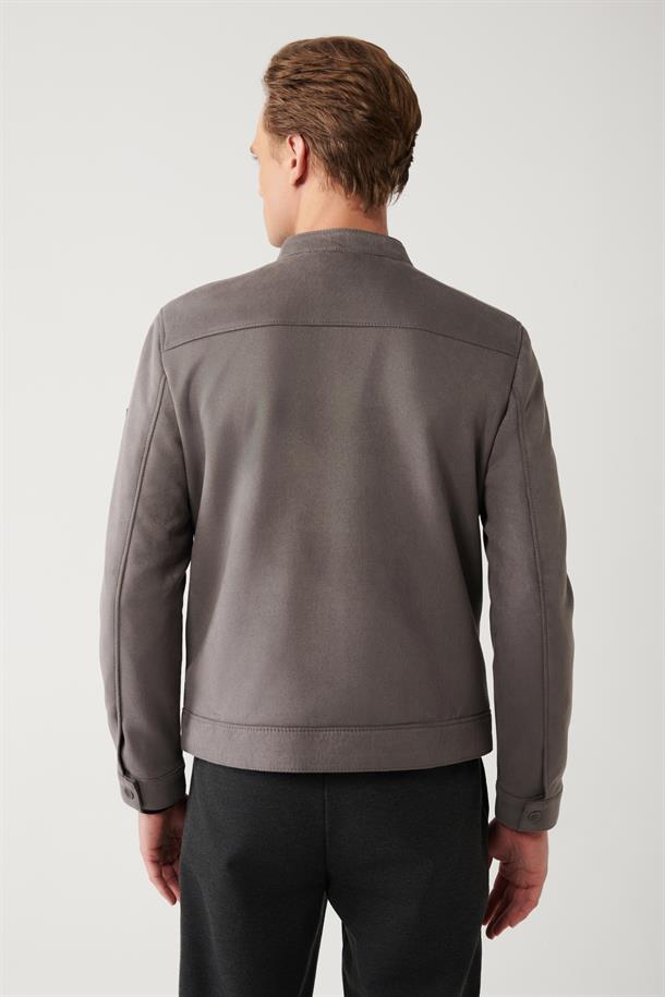 Antrasit Dik Yaka Süet Görünümlü İnce Mont