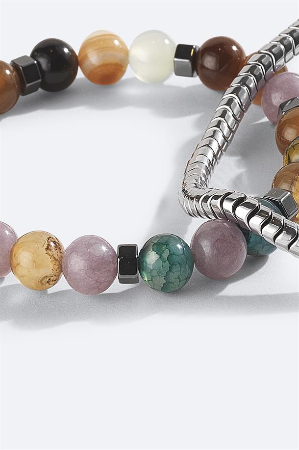 Antrasit Hematit Taşlı 2li Bileklik