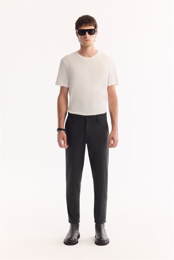 Anthracite Viscose Blend Easy-Iron Striped Pants