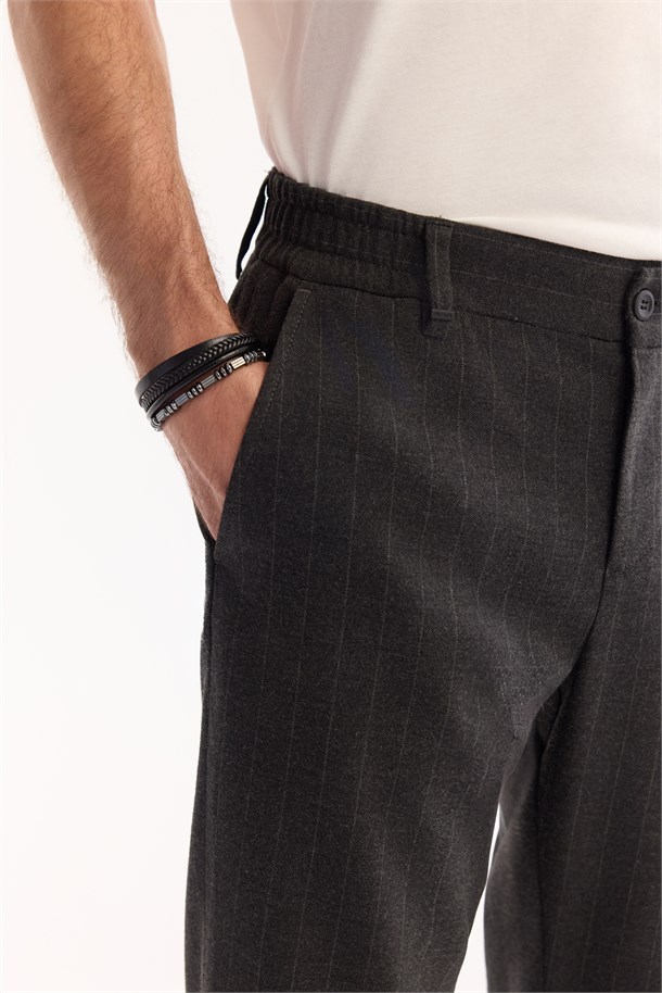 Anthracite Viscose Blend Easy-Iron Striped Pants