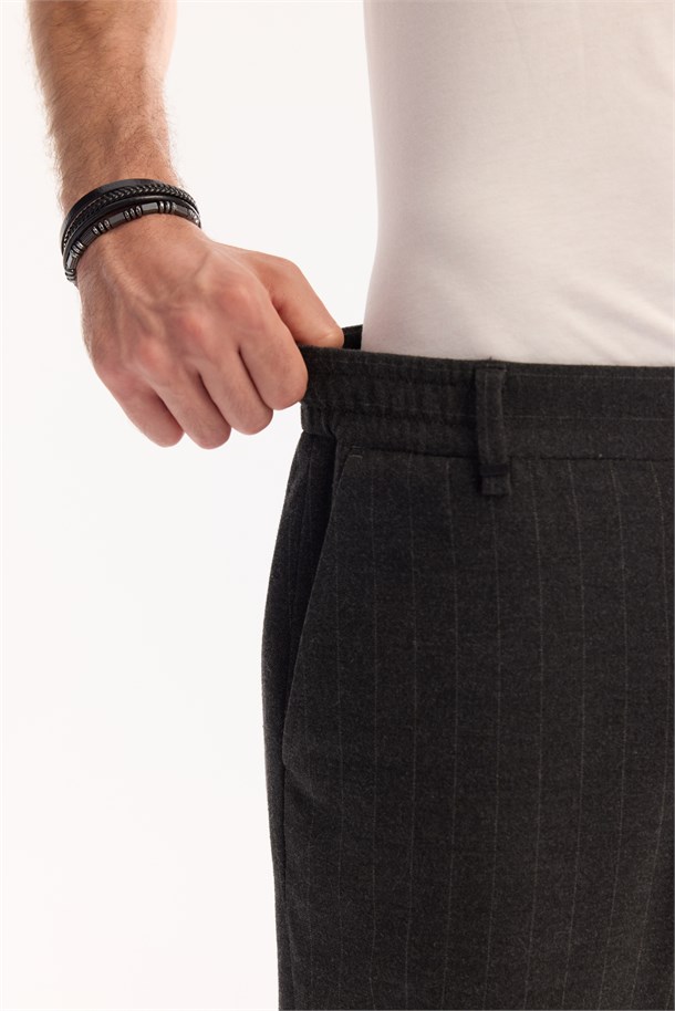 Anthracite Viscose Blend Easy-Iron Striped Pants