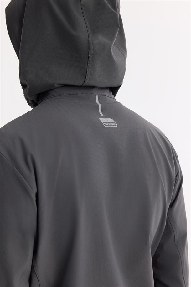 Antrasit Kapüşonlu Yaka Su İtici Bi Stretch Teknik Kumaş Mont