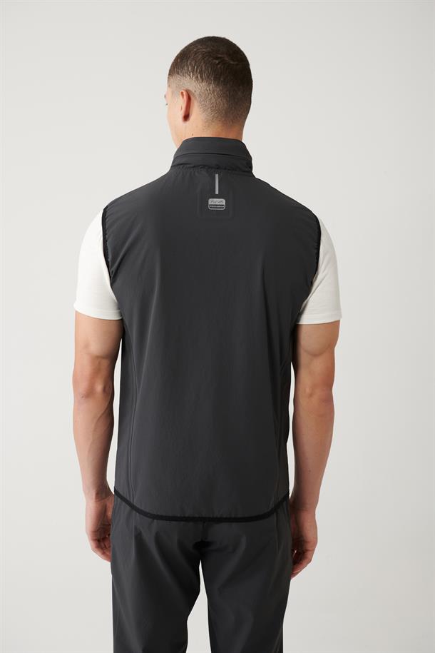 Antrasit Dik Yaka Kapüşonlu Fermuarlı Su itici Bi Stretch Yelek