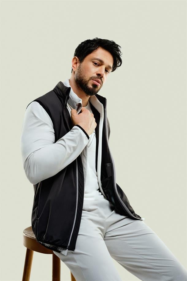 Antrasit Dik Yaka Kapüşonlu Fermuarlı Su itici Bi Stretch Yelek