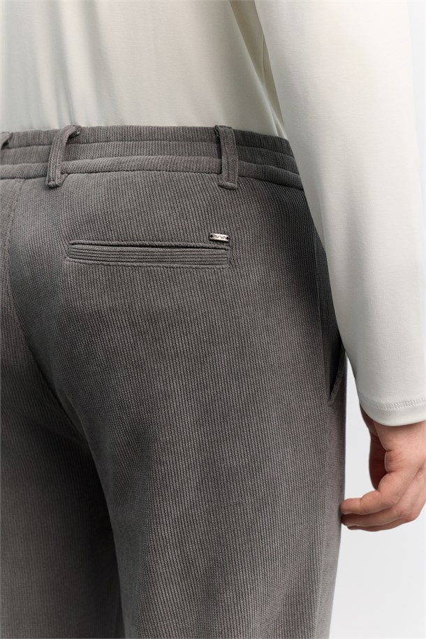 Antrasit Yanı Lastikli Kadife Fitilli Soft Touch Pantolon