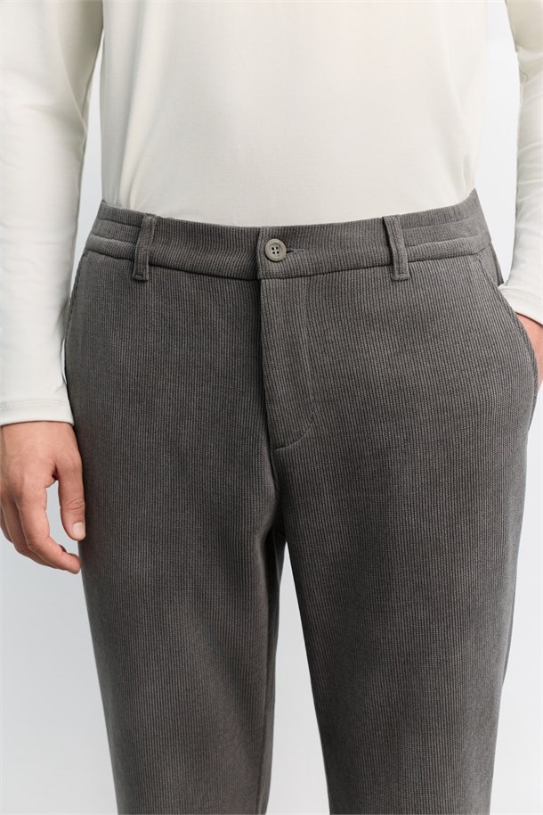 Antrasit Yanı Lastikli Kadife Fitilli Soft Touch Pantolon