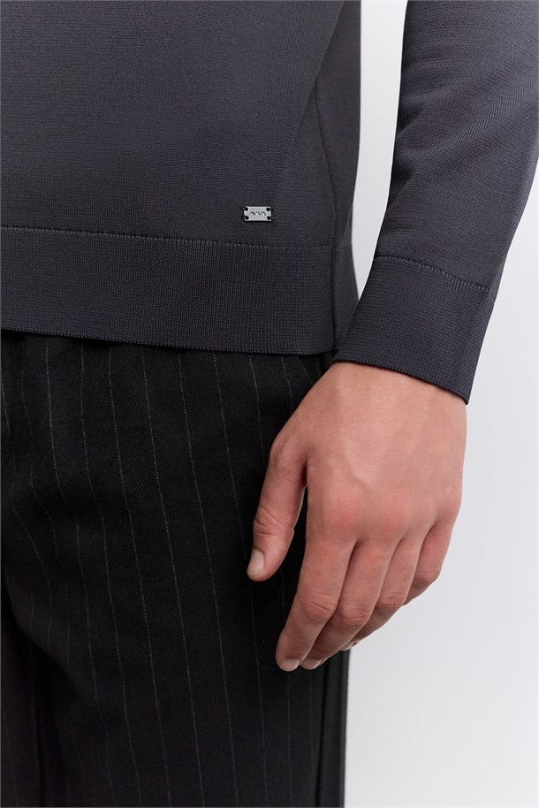 Antrasit Yarım Balıkçı Yaka Rayon Tüylenmeyen Basic Triko Kazak