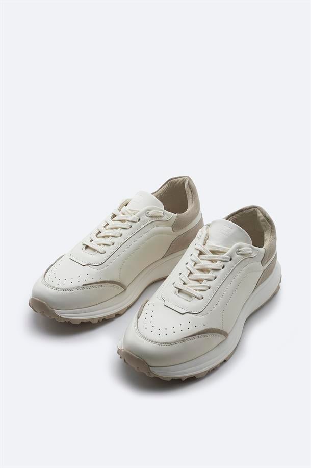 Bej %100 Deri Esnek Taban Hafif Casual Ayakkabı 