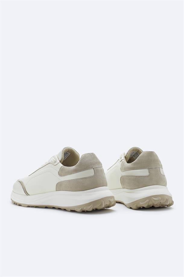 Bej %100 Deri Esnek Taban Hafif Casual Ayakkabı 