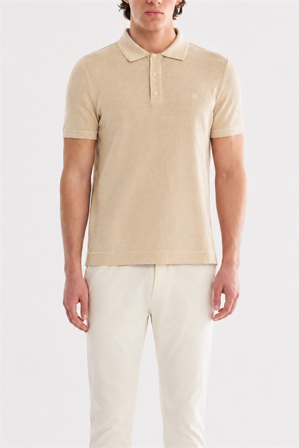 Bej 3 Düğmeli Polo Yaka Triko T-Shirt