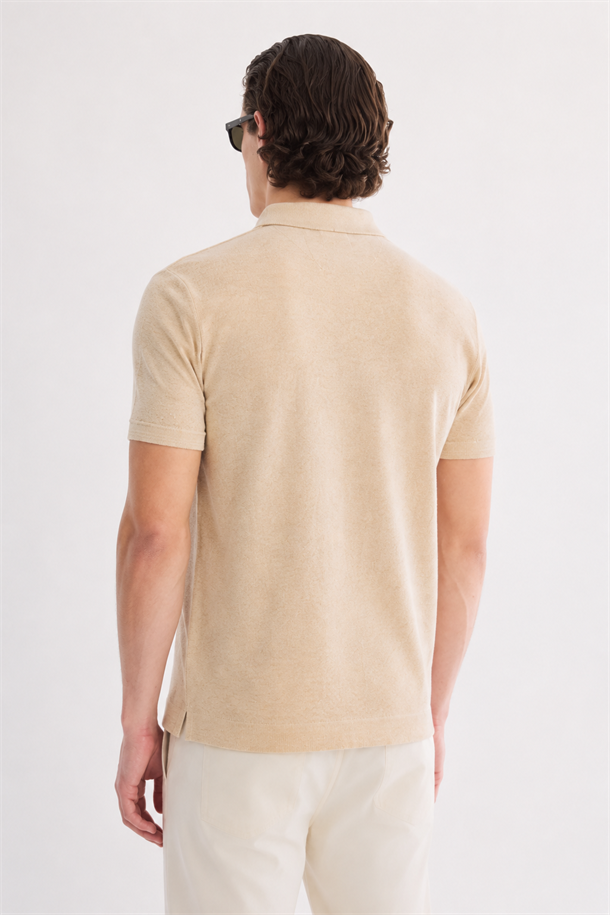 Bej 3 Düğmeli Polo Yaka Triko T-Shirt
