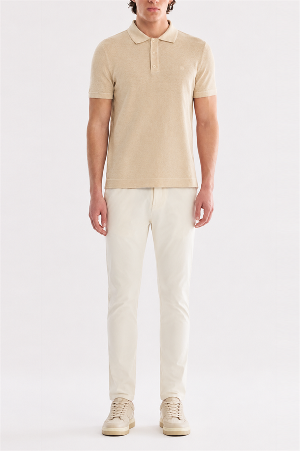 Bej 3 Düğmeli Polo Yaka Triko T-Shirt