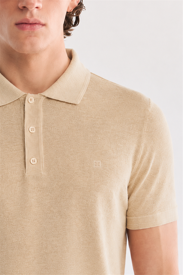 Bej 3 Düğmeli Polo Yaka Triko T-Shirt