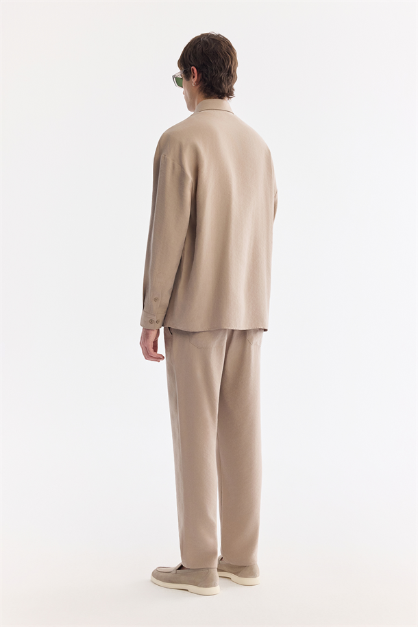 Bej Alttan Britli Yaka Nefes Alan Soft Touch Gömlek