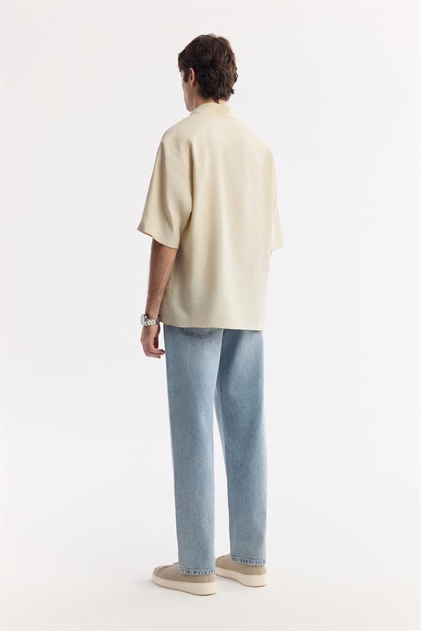 Bej Alttan Britli Yaka Modal Karışımlı Soft Touch Gömlek