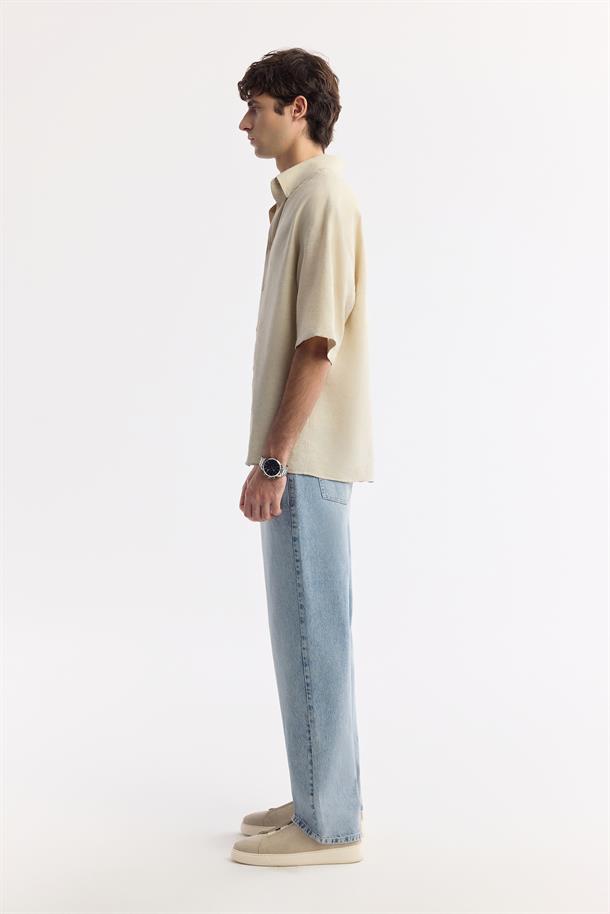 Bej Alttan Britli Yaka Modal Karışımlı Soft Touch Gömlek