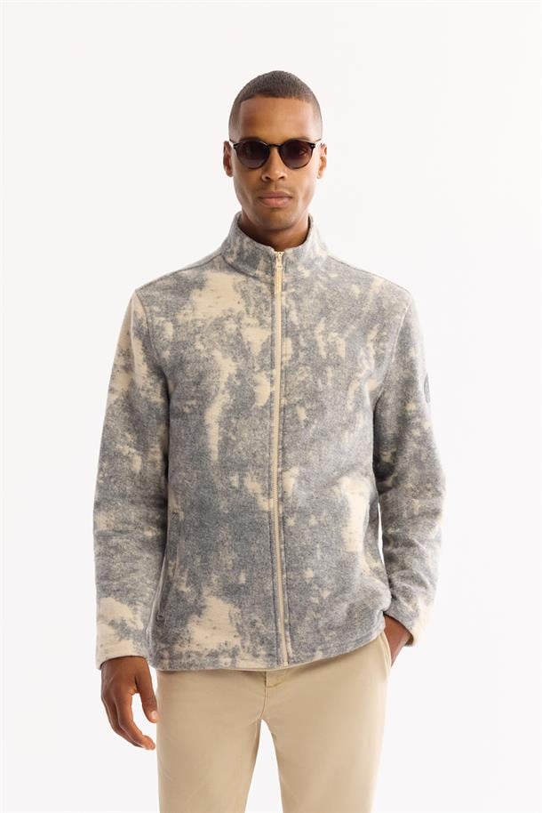 Antrasit Dik Yaka Fermuarlı Soft Touch Desenli Polar Sweatshirt