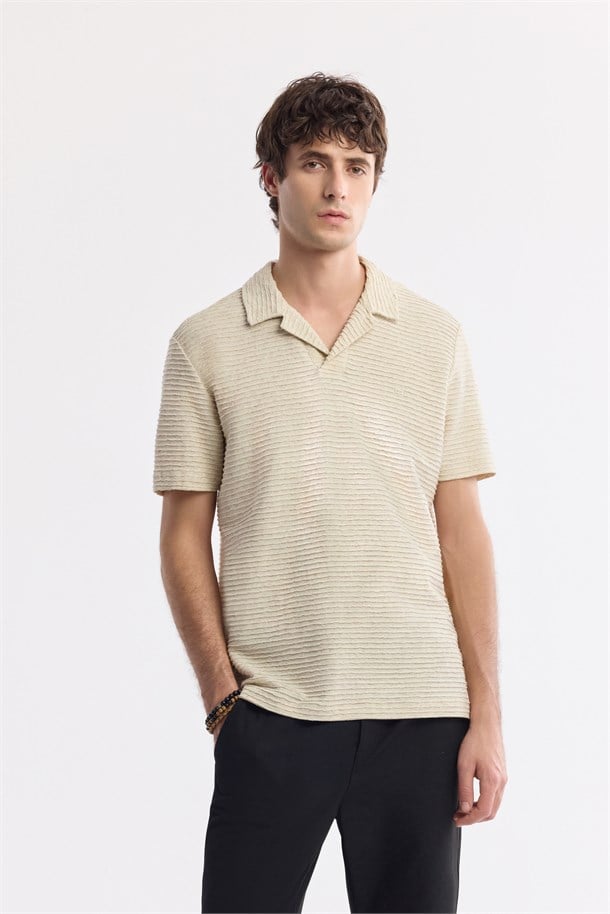 Beige Apaj Collar T-Shirt