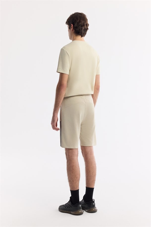 Beige Elastic Waist Drawstring Soft Touch Knit Shorts