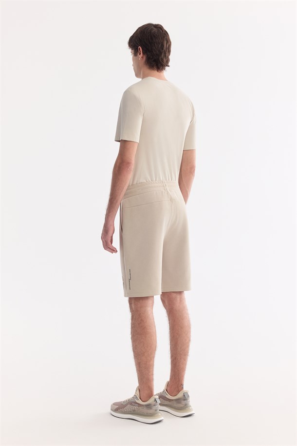 Bej Beli Lastikli Bağcıklı Bi-Stretch Soft Touch Şort