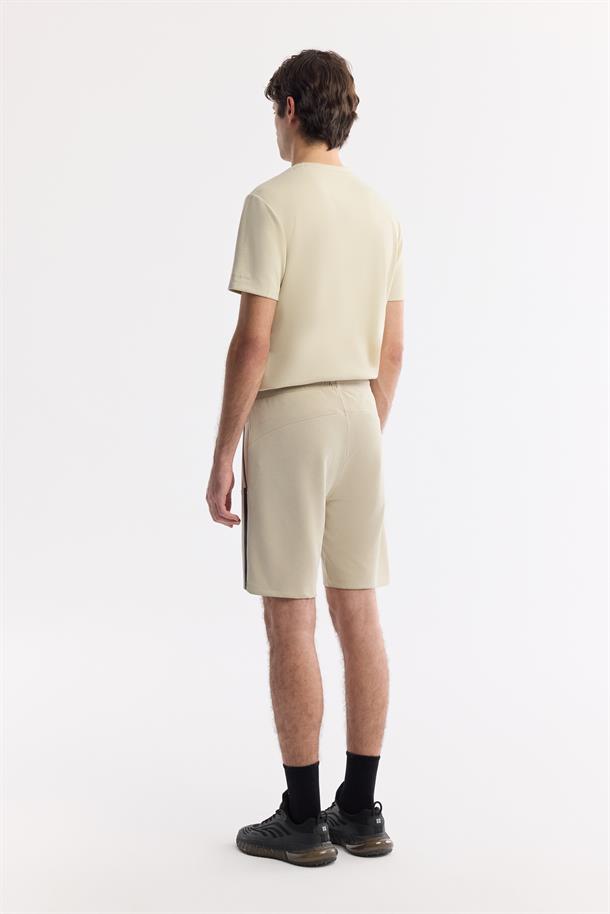 Bej Beli Lastikli Bağcıklı Soft Touch Örme Şort