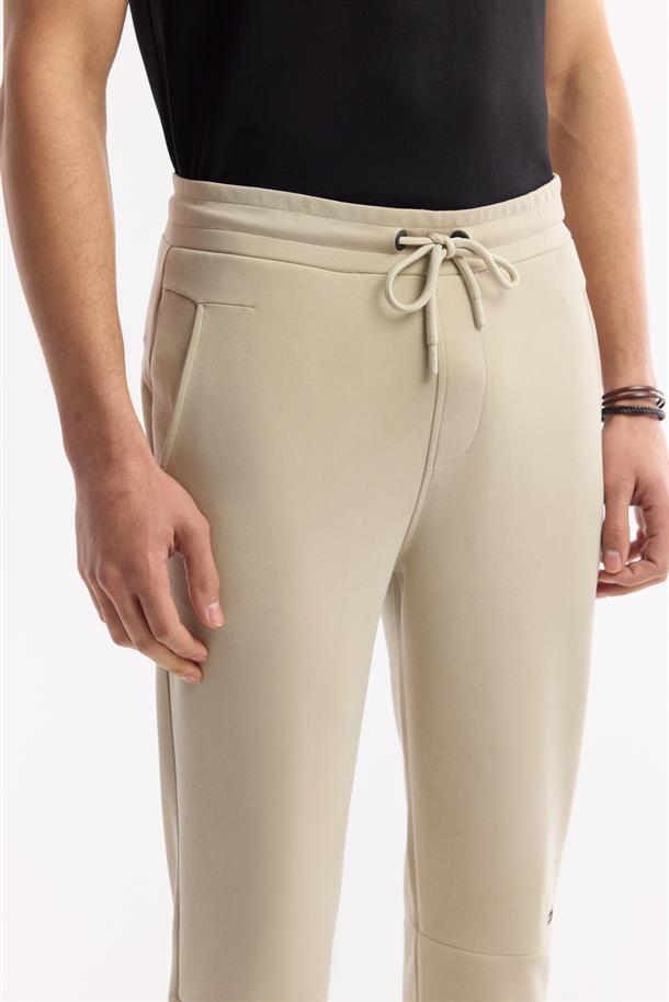 Bej Beli Lastikli Bağcıklı Soft Touch Eşofman Altı