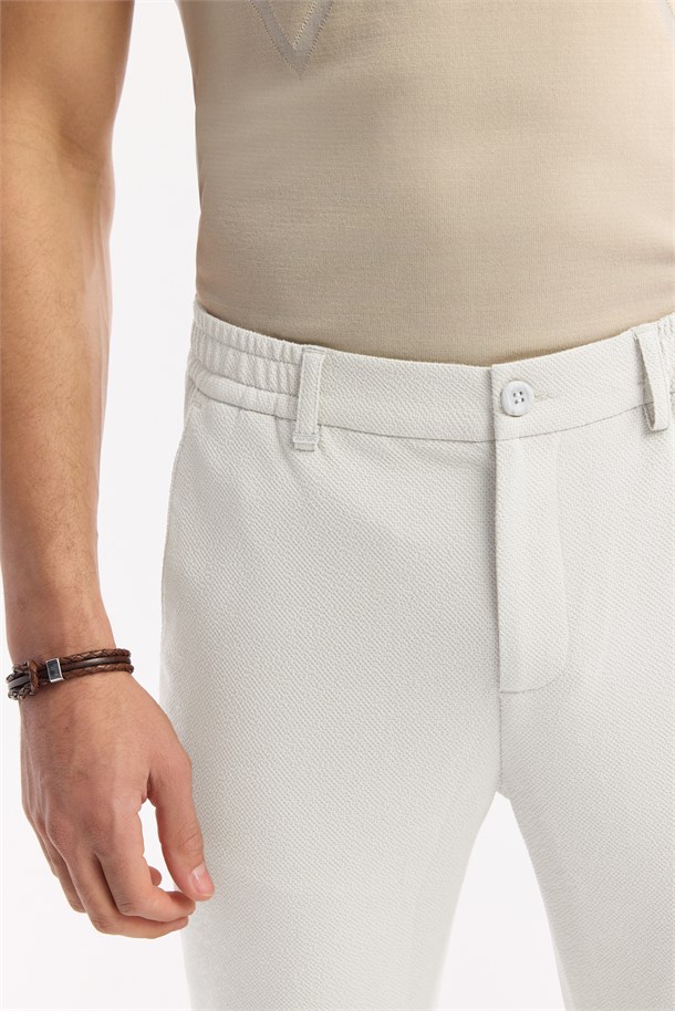 Bej Beli Lastikli Bi-Stretch Chino Pantolon