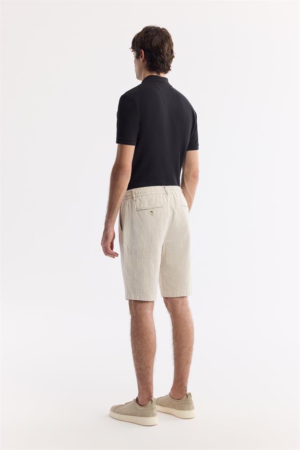 Bej Beli Lastikli Keten Karışımlı Şort