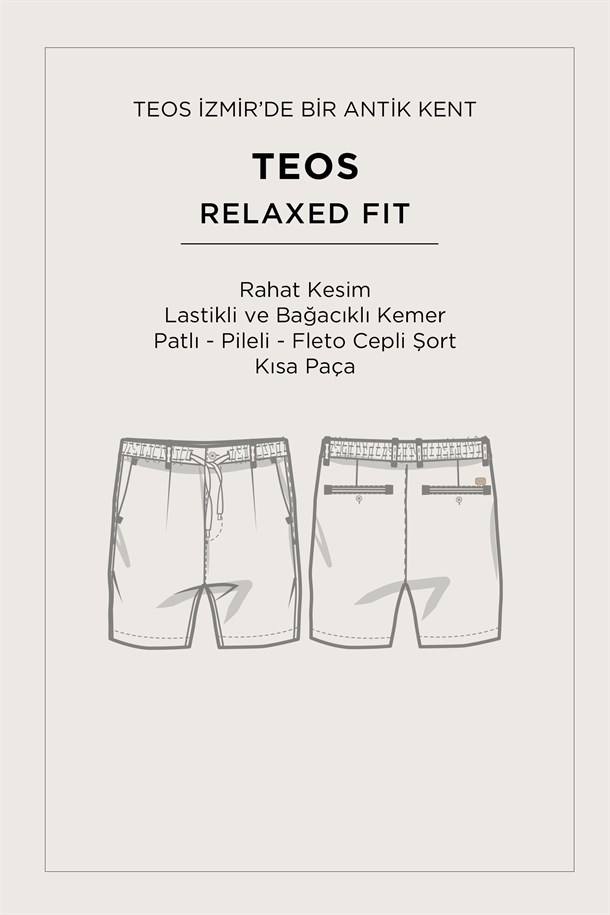 Bej Beli Lastikli Keten Karışımlı Şort