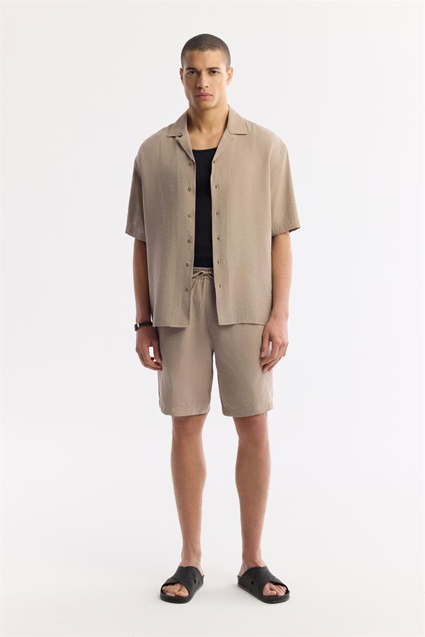 Bej Beli Lastikli Bağcıklı Soft Touch Şort