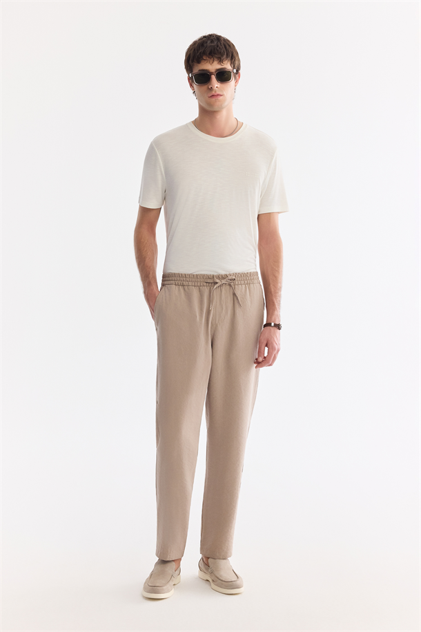 Bej Beli Lastikli Nefes Alan Soft Touch Jogger Pantolon