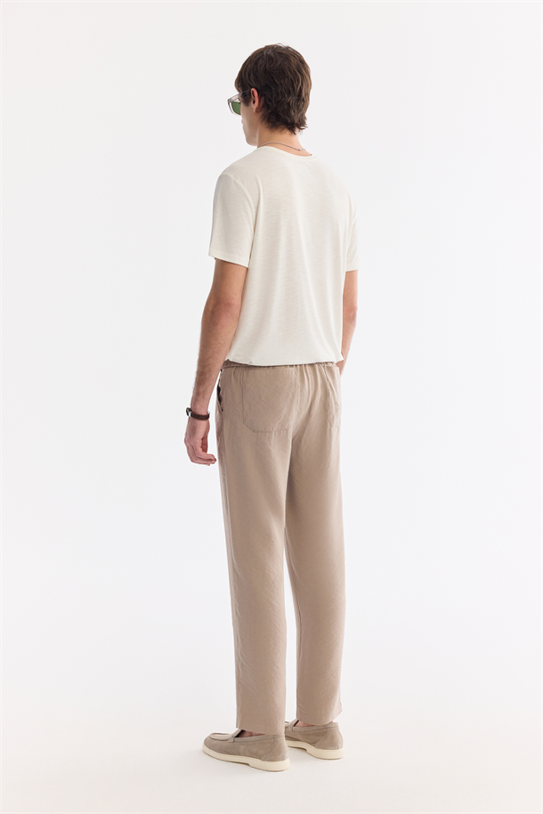 Bej Beli Lastikli Nefes Alan Soft Touch Jogger Pantolon