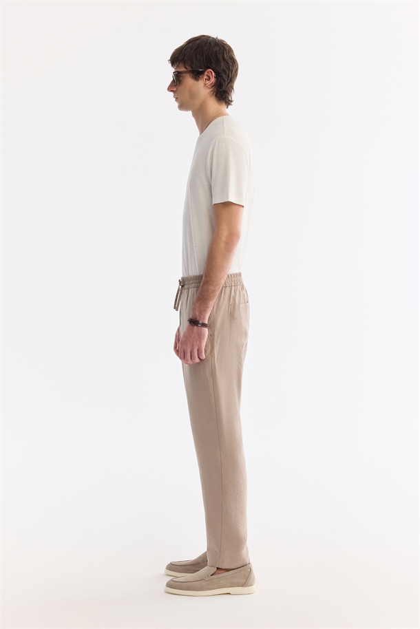 Bej Beli Lastikli Nefes Alan Soft Touch Jogger Pantolon