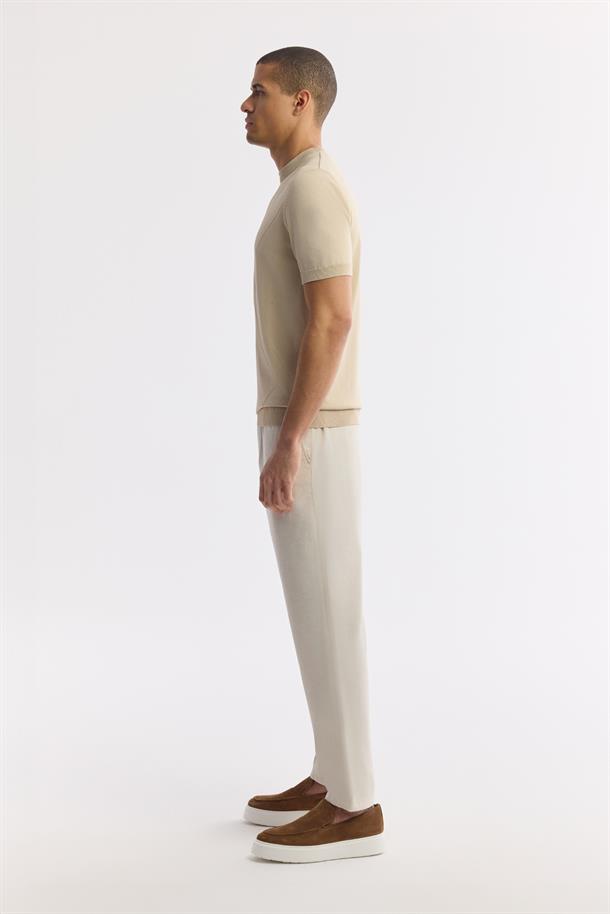 Bej Bisiklet Yaka Rayon Triko T-Shirt