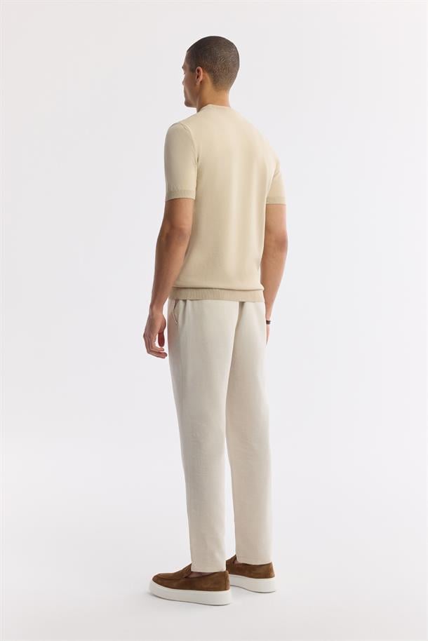 Bej Bisiklet Yaka Rayon Triko T-Shirt