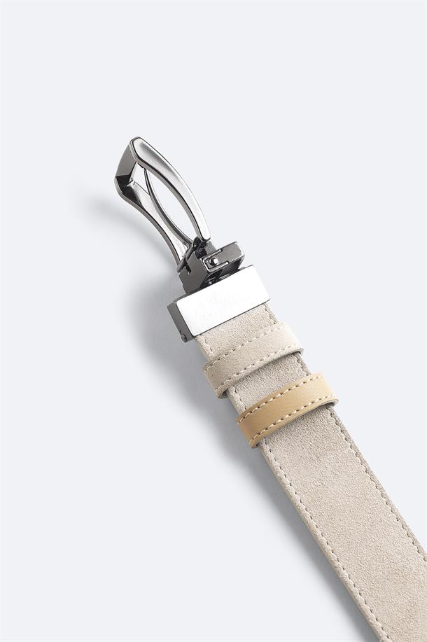 Beige 100% Leather Reversible Belt