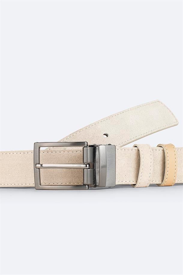 Beige 100% Leather Reversible Belt