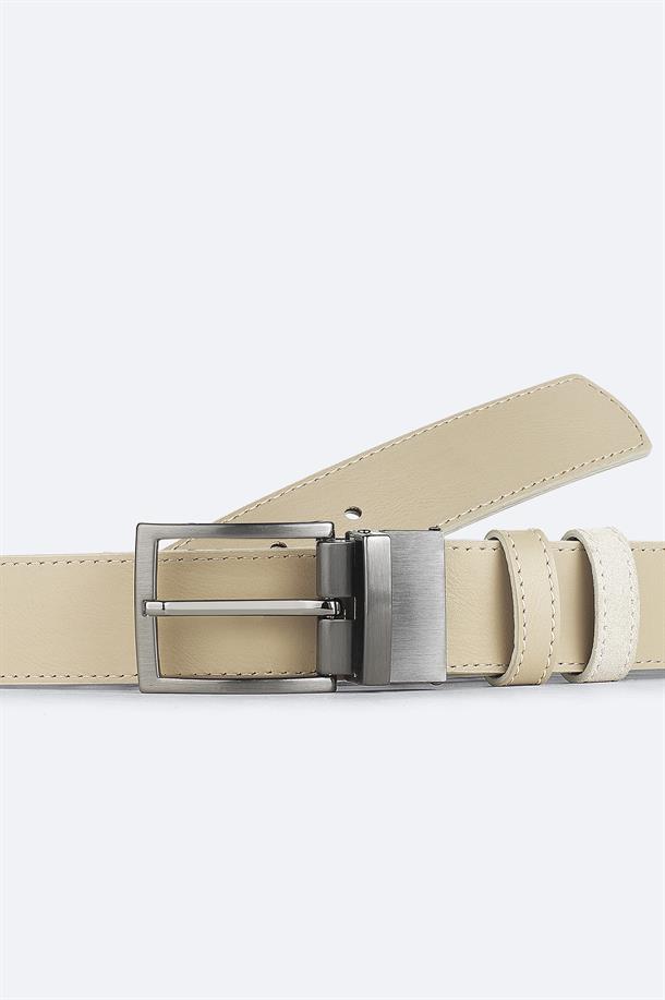Beige 100% Leather Reversible Belt
