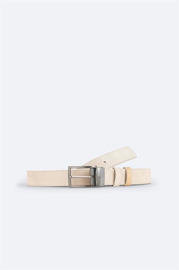 Beige 100% Leather Reversible Belt