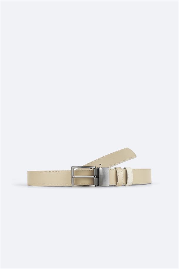 Beige 100% Leather Reversible Belt