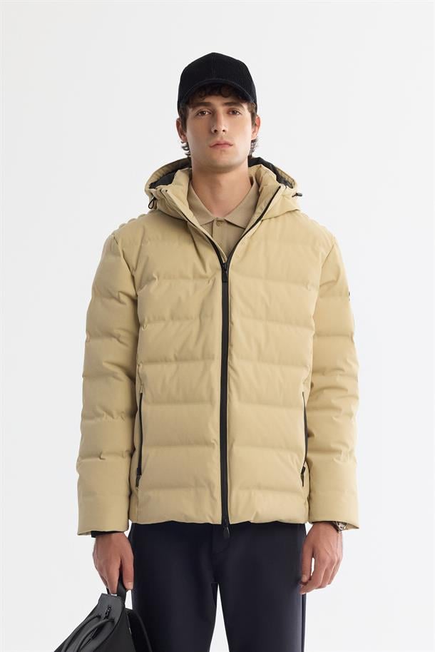 Beige Water Repellent Goose Down Puffer Jacket