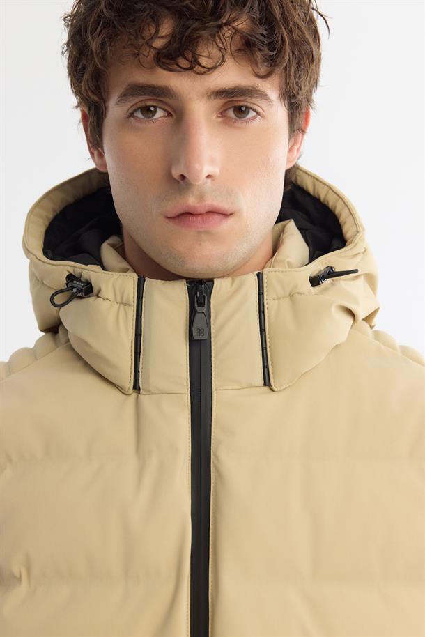 Beige Water Repellent Goose Down Puffer Jacket
