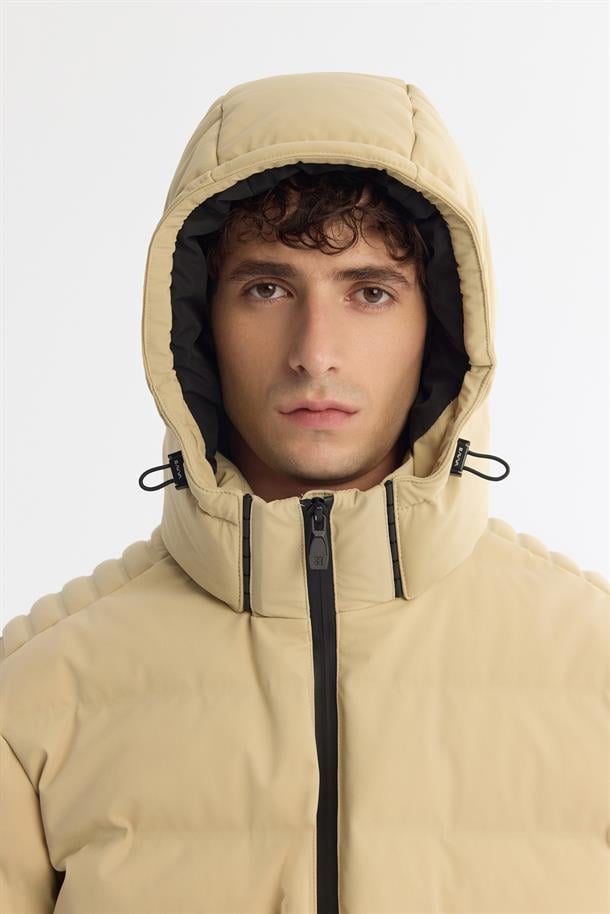 Beige Water Repellent Goose Down Puffer Jacket