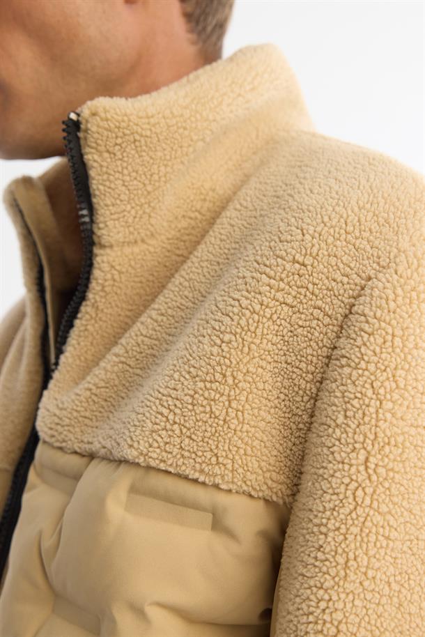 Beige Windproof Fleece Detail Padded Jacket